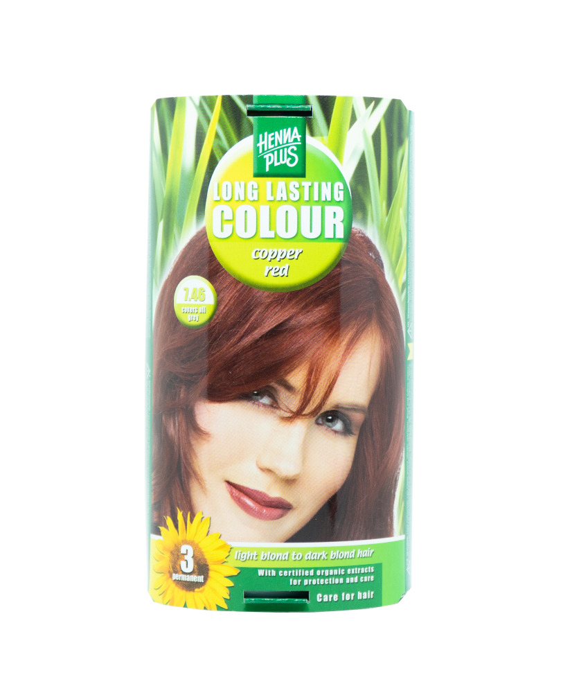 Hennaplus стойкая краска для волос с экстрактами 9 органических растений  цвет  Copper red 7.46
